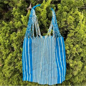 Beautiful brand new 100% cotton hand woven turquoise and soft yellow tote